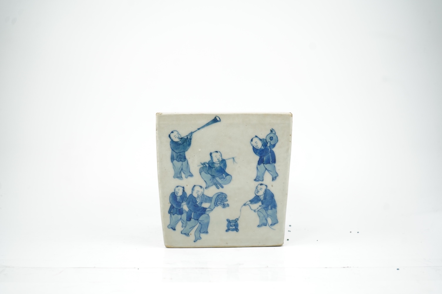 A Chinese blue and white ‘boys’ square pot, Daoguang mark, 19th century